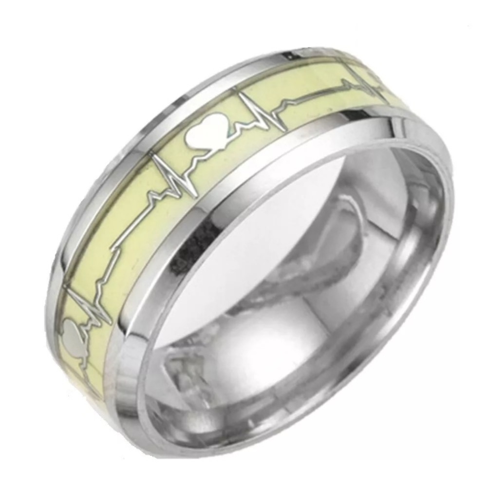 Glow in The Dark silver Heartbeat Ring